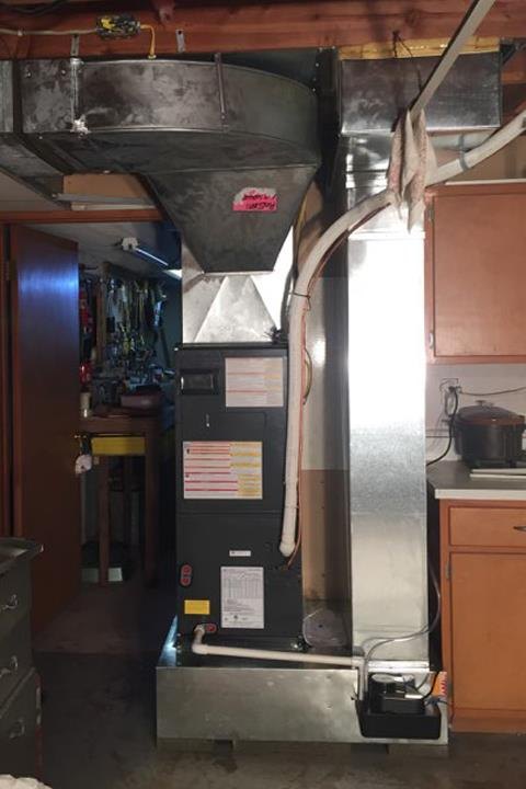 Custom sheet-metal return on a basement furnace — Correa Heating & Air, Mendota