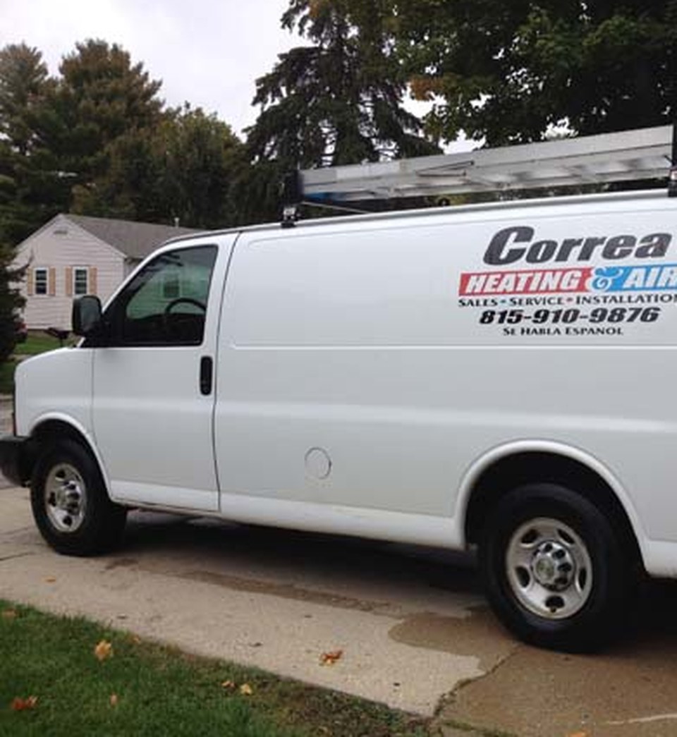 Correa Heating & Air work van wrap — SE HABLA ESPAÑOL, (815) 910-9876